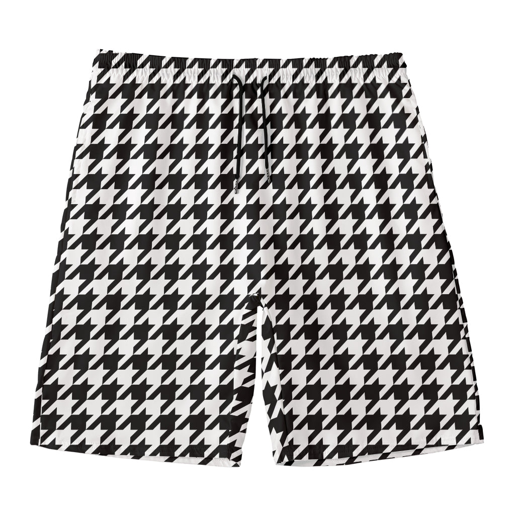 Black And White Houndstooth Print Men's Swim Trunks