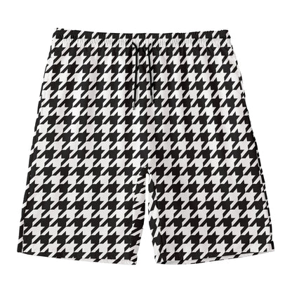 Black And White Houndstooth Print Men's Swim Trunks