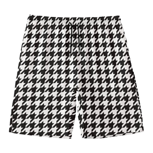 Black And White Houndstooth Print Men's Swim Trunks