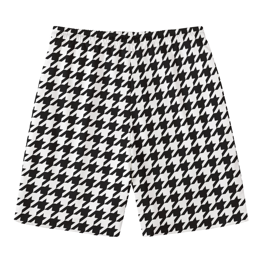 Black And White Houndstooth Print Men's Swim Trunks
