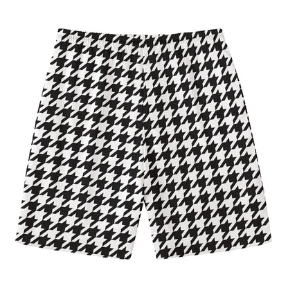 Black And White Houndstooth Print Men's Swim Trunks