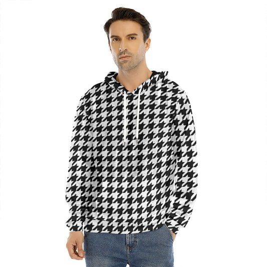 Black And White Houndstooth Print Men's Velvet Pullover Hoodie