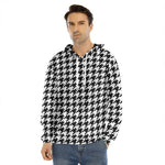 Black And White Houndstooth Print Men's Velvet Pullover Hoodie