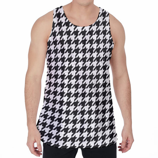 Black And White Houndstooth Print Men's Velvet Tank Top