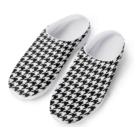 Black And White Houndstooth Print Mesh Casual Shoes