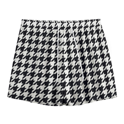 Black And White Houndstooth Print Mesh Shorts