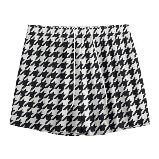 Black And White Houndstooth Print Mesh Shorts