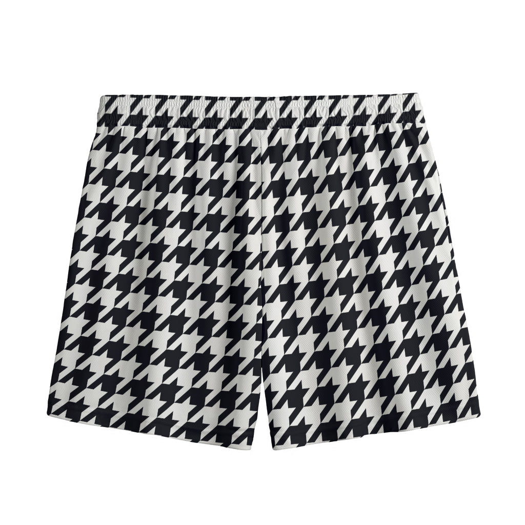 Black And White Houndstooth Print Mesh Shorts