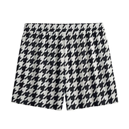 Black And White Houndstooth Print Mesh Shorts