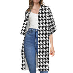 Black And White Houndstooth Print Open Front Beach Cover Up