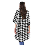 Black And White Houndstooth Print Open Front Beach Cover Up