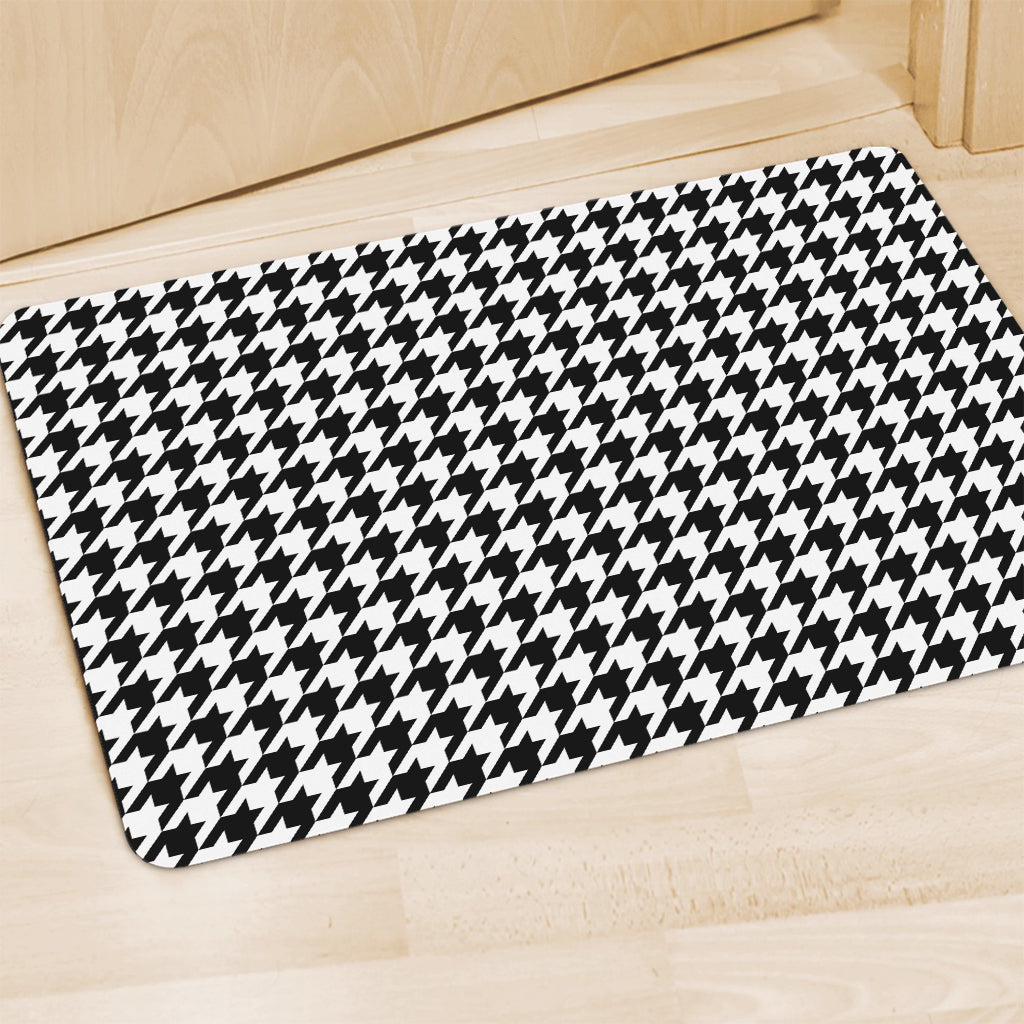 Black And White Houndstooth Print Polyester Doormat
