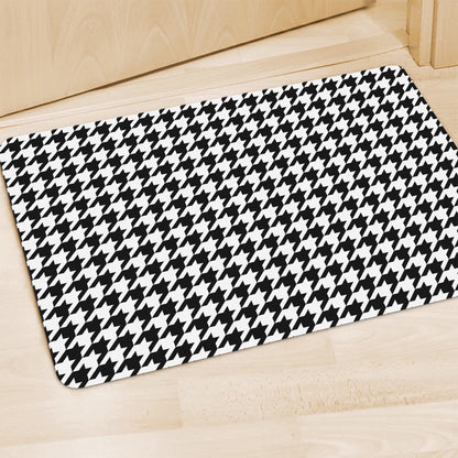 Black And White Houndstooth Print Polyester Doormat