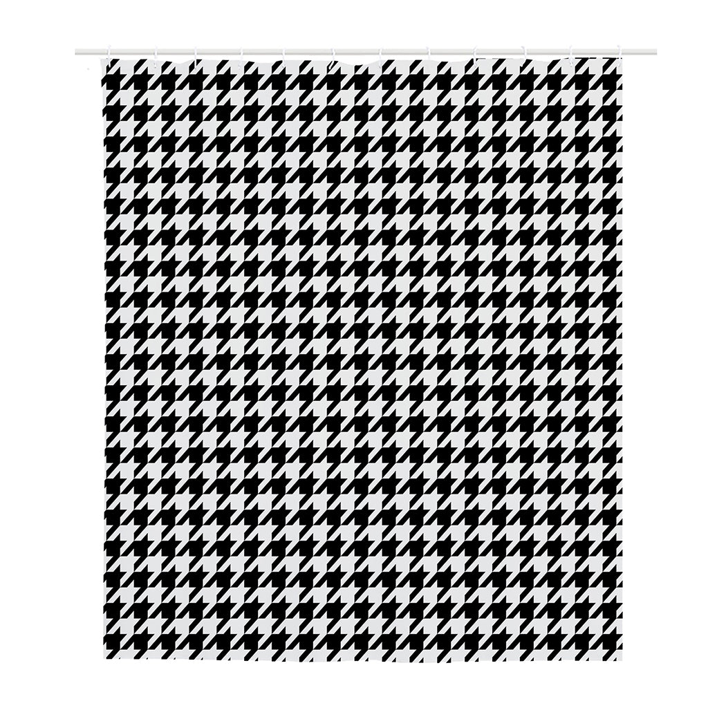 Black And White Houndstooth Print Polyester Shower Curtain
