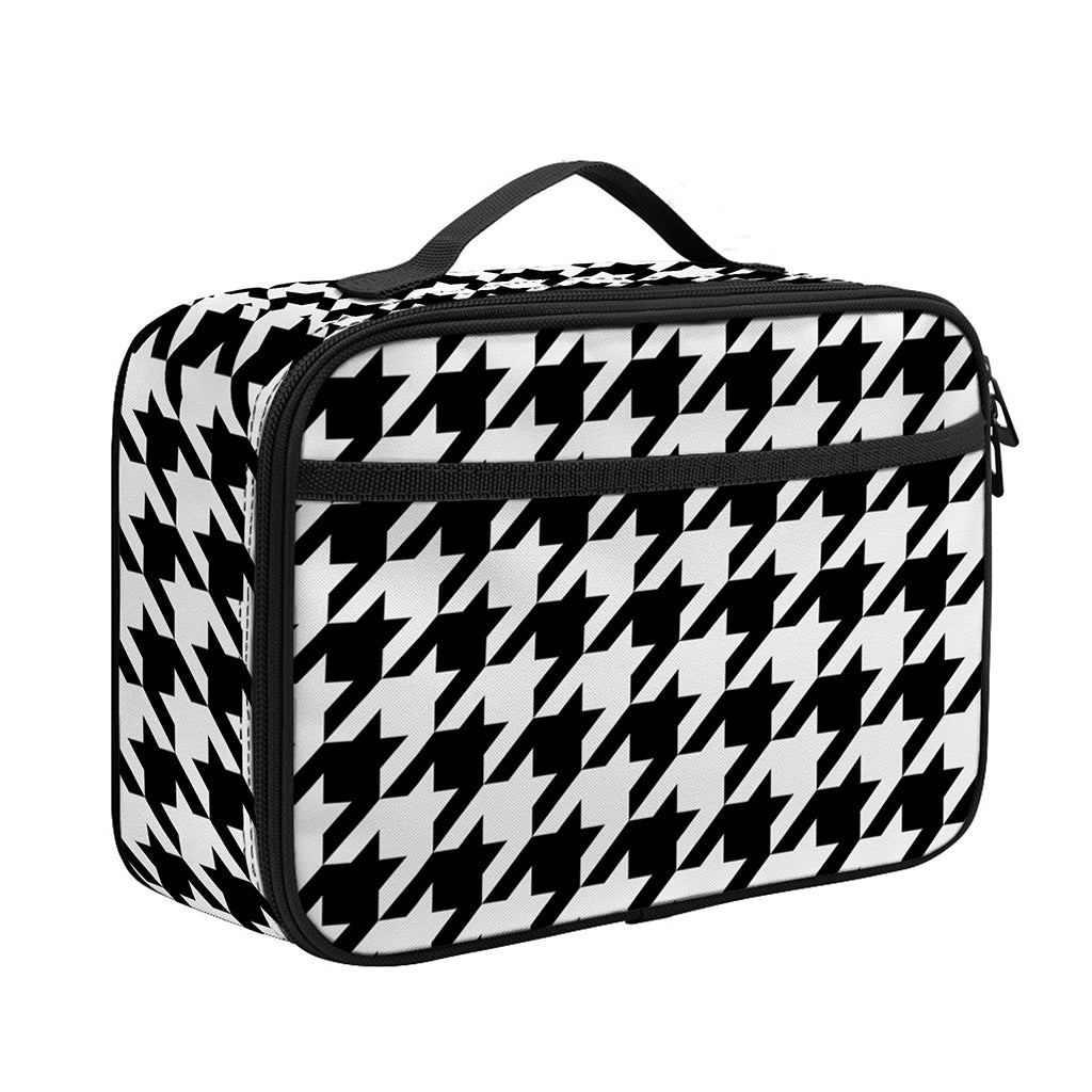 Black And White Houndstooth Print Portable Lunch Bag