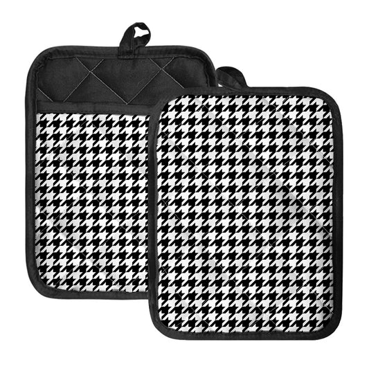 Black And White Houndstooth Print Pot Holders With Pocket