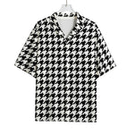 Black And White Houndstooth Print Rayon Hawaiian Shirt