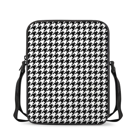 Black And White Houndstooth Print Rectangular Crossbody Bag