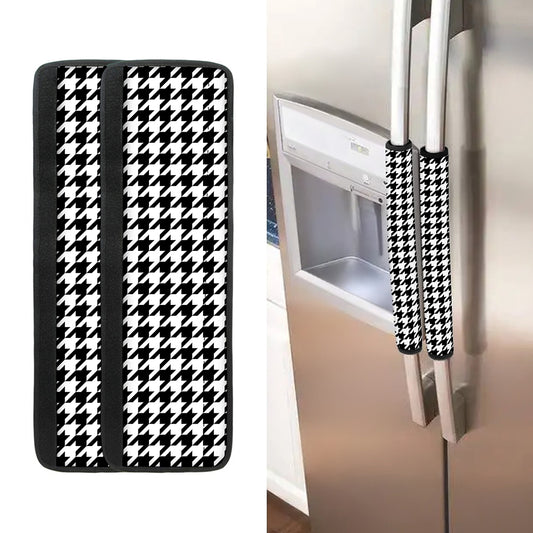 Black And White Houndstooth Print Refrigerator Handle Covers