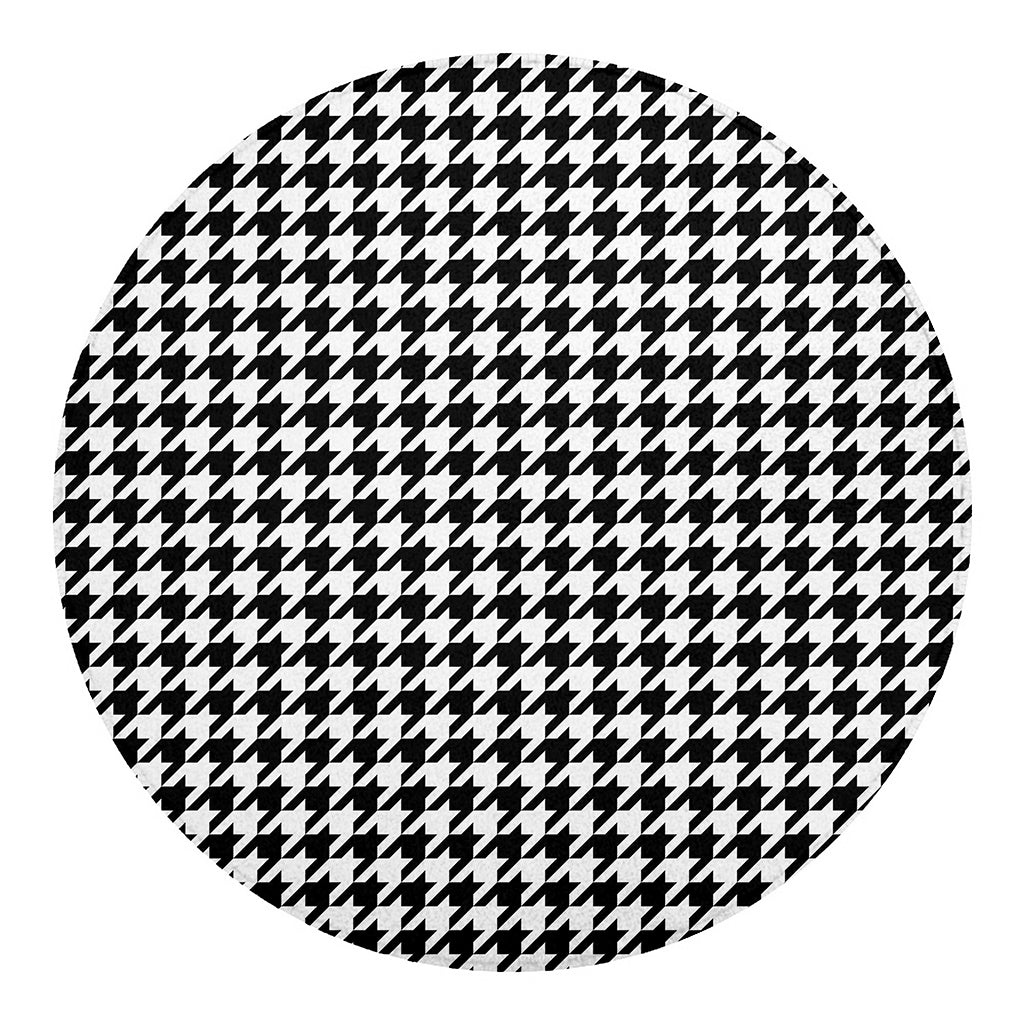 Black And White Houndstooth Print Round Blanket