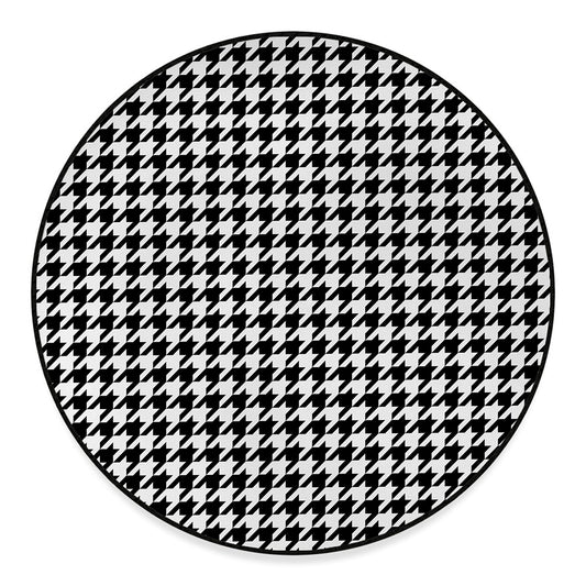 Black And White Houndstooth Print Round Floor Mat