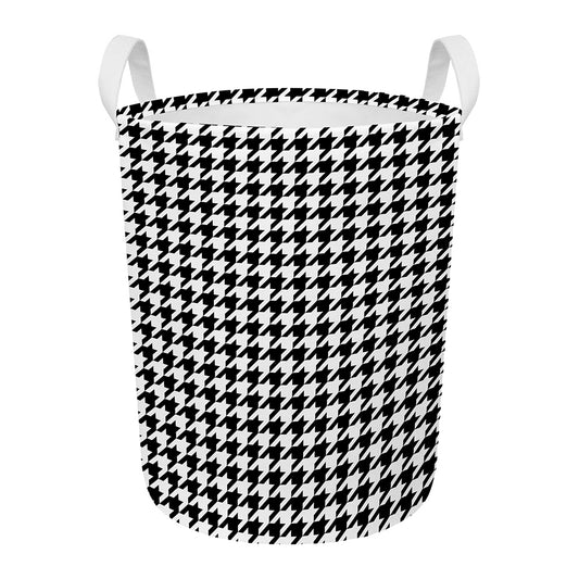 Black And White Houndstooth Print Round Laundry Basket