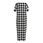 Black And White Houndstooth Print Short Sleeve Long Nightdress