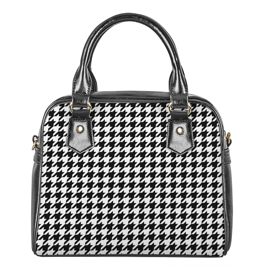 Black And White Houndstooth Print Shoulder Handbag