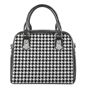 Black And White Houndstooth Print Shoulder Handbag