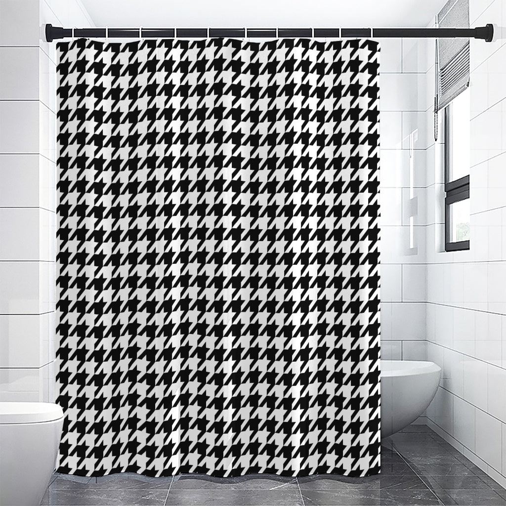 Black And White Houndstooth Print Shower Curtain