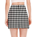 Black And White Houndstooth Print Side Slit Mini Skirt