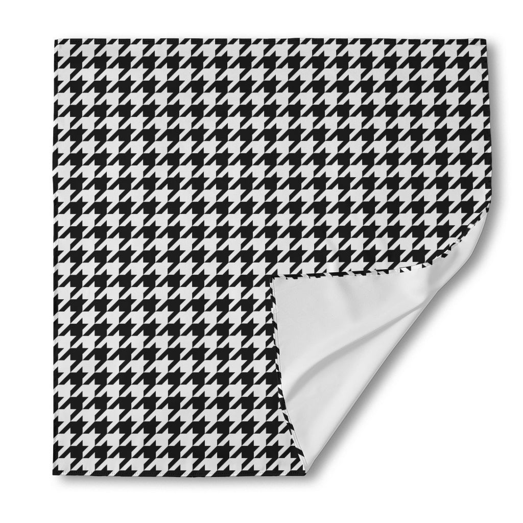 Black And White Houndstooth Print Silk Bandana
