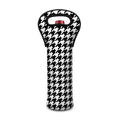 Black And White Houndstooth Print Single Neoprene Wine Tote