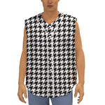 Black And White Houndstooth Print Sleeveless Baseball Jersey