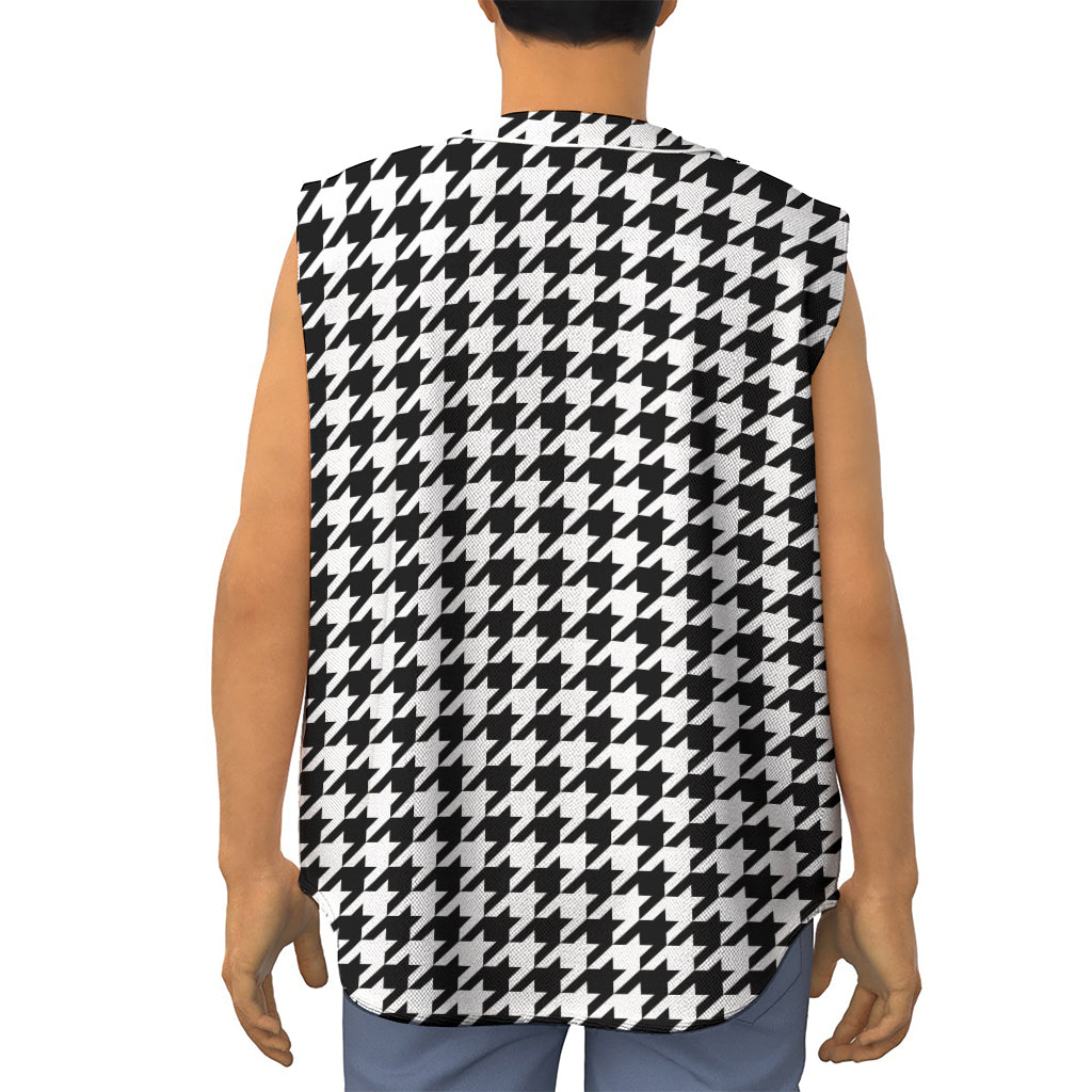 Black And White Houndstooth Print Sleeveless Baseball Jersey