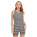 Black And White Houndstooth Print Sleeveless One Piece Swimsuit