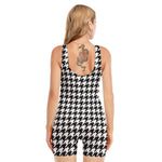 Black And White Houndstooth Print Sleeveless One Piece Swimsuit