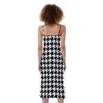 Black And White Houndstooth Print Slim Fit Midi Cami Dress