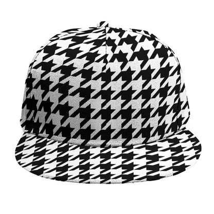 Black And White Houndstooth Print Snapback Cap
