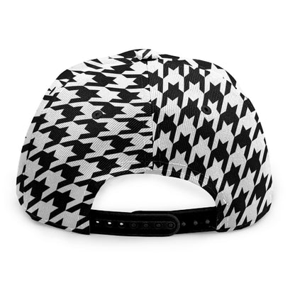Black And White Houndstooth Print Snapback Cap