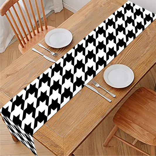 Black And White Houndstooth Print Table Runner