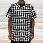 Black And White Houndstooth Print Textured Short Sleeve Shirt