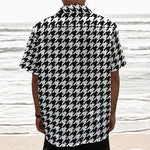 Black And White Houndstooth Print Textured Short Sleeve Shirt