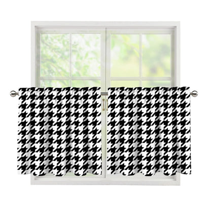 Black And White Houndstooth Print Tier Curtains