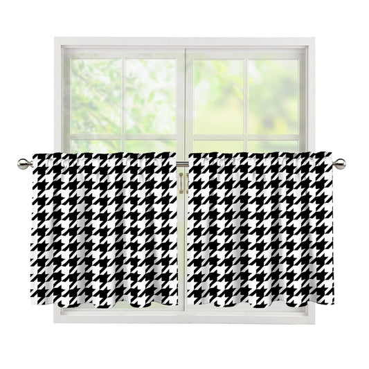 Black And White Houndstooth Print Tier Curtains