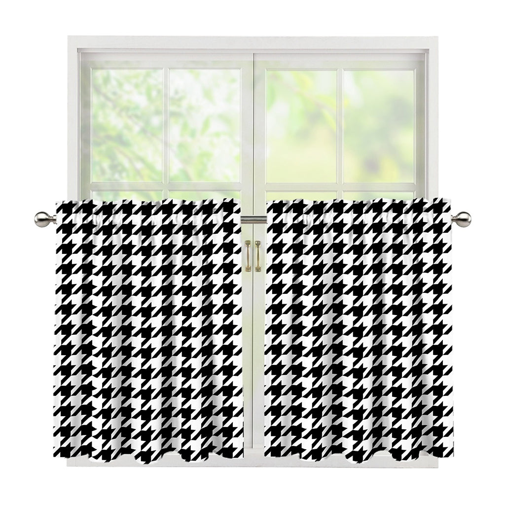 Black And White Houndstooth Print Tier Curtains