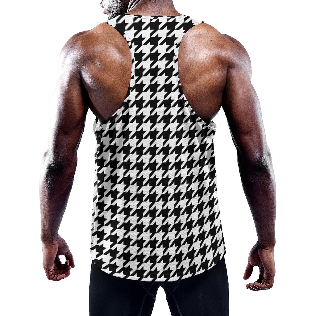 Black And White Houndstooth Print Training Tank Top