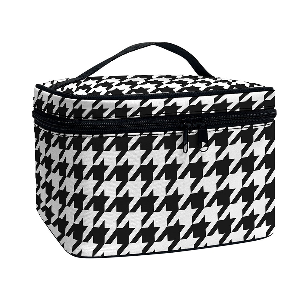 Black And White Houndstooth Print Travel Makeup Bag