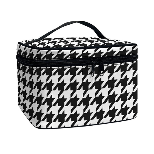 Black And White Houndstooth Print Travel Makeup Bag