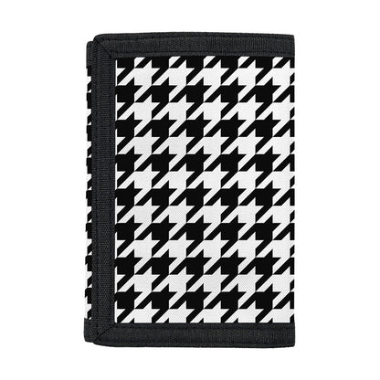 Black And White Houndstooth Print Trifold Wallet